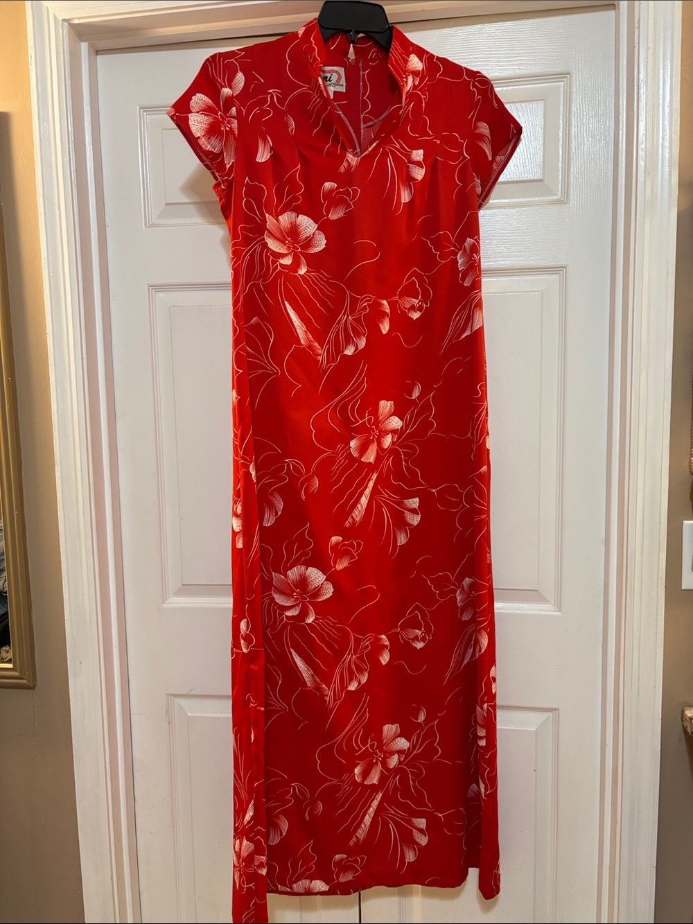Vintage 70s Nani of Hawaii Red Floral Maxi Dress 12